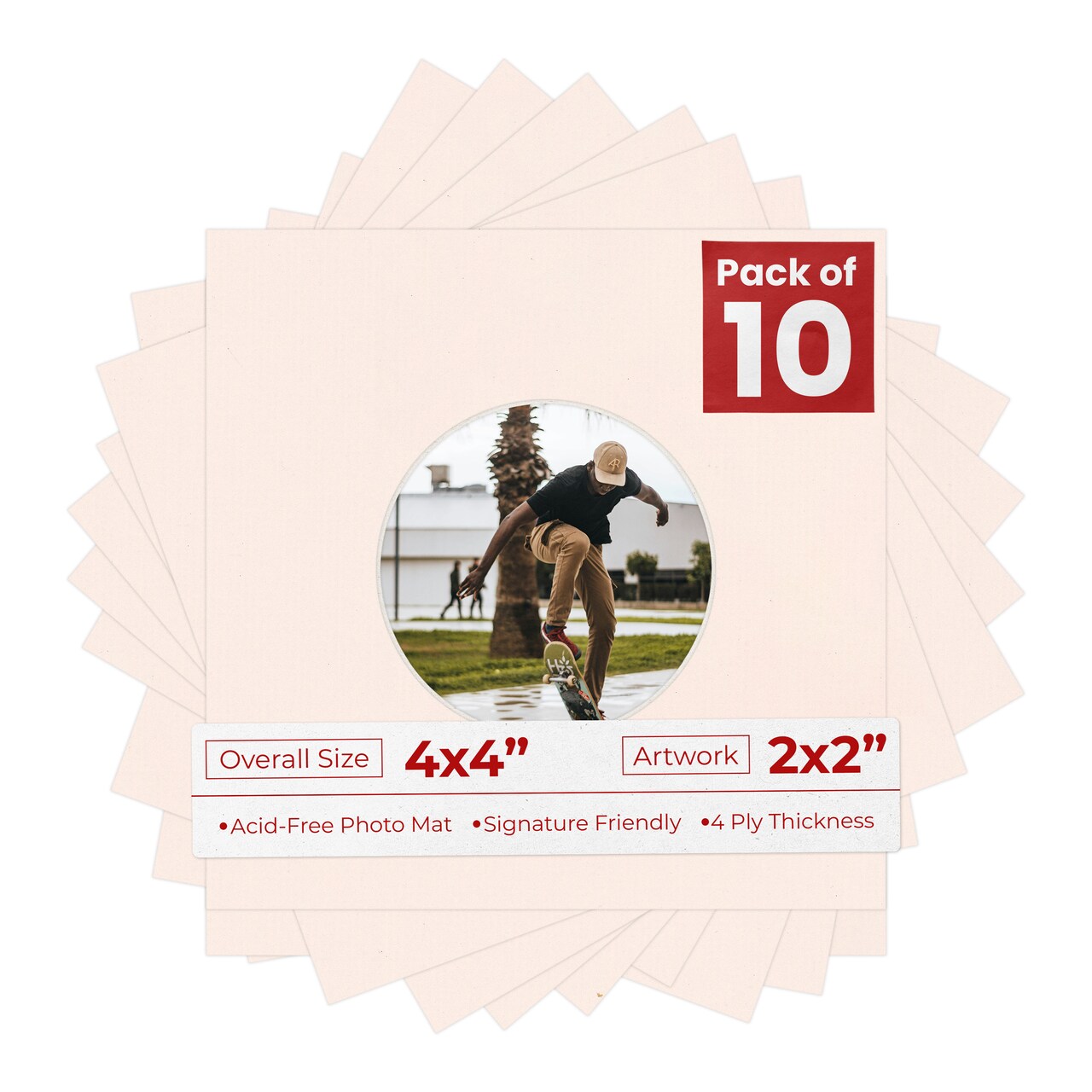 Oyster Bay Beige Mat Board for 4x4 Inch Frames - Circle Opening for 2x2 Photos